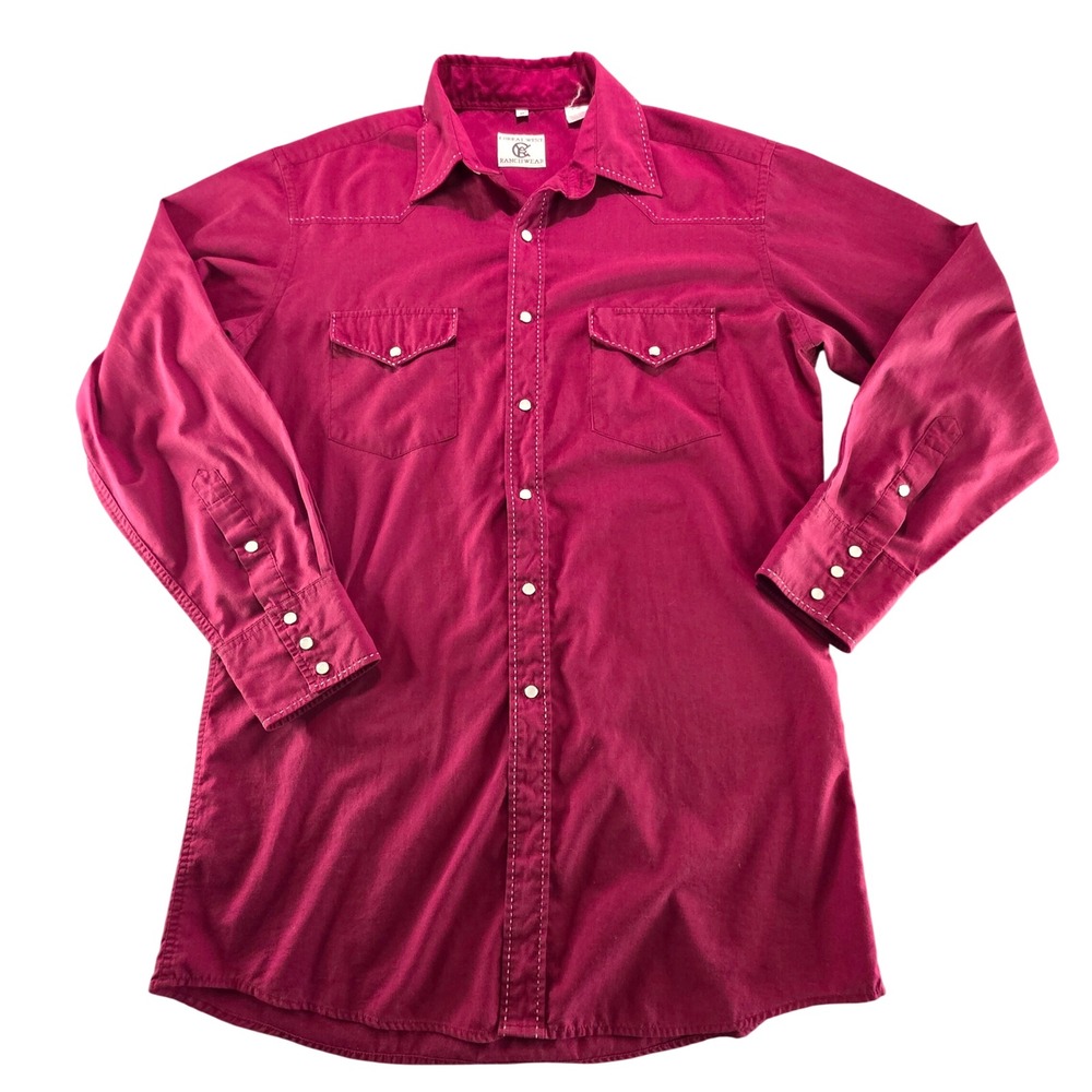 Corral West Ranchwear Pearl Snap Western Shirt Burgundy M Cowboy Rodeo‎ 90s